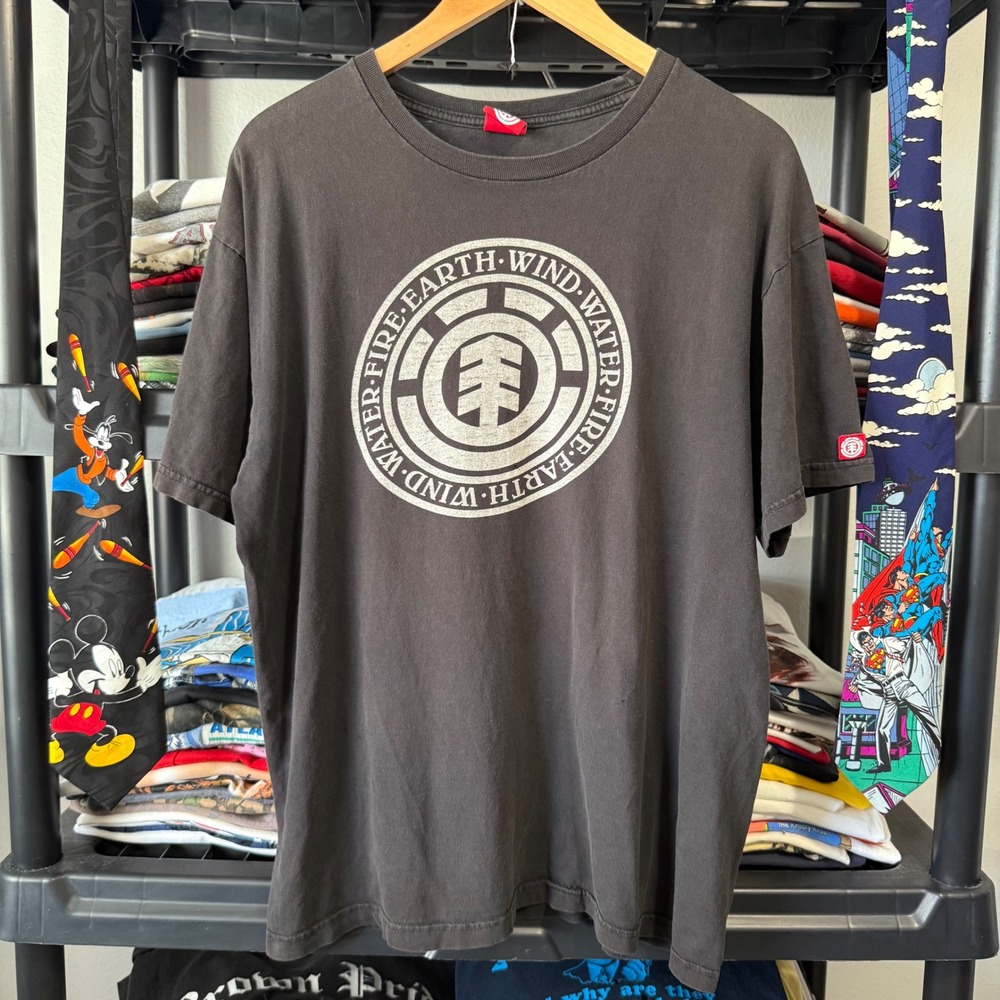 Y2K Faded Black Element Skateboards Wind Water Fire Earth Graphic Tee L